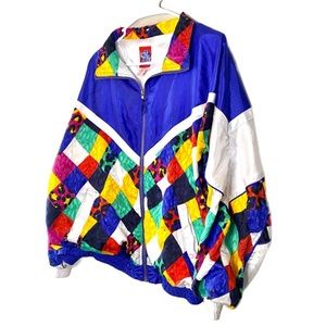 80s 90s Vintage Windbreaker Colorful with Animal Print Retro Size XL